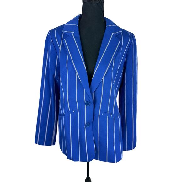 QVC Isaac Mizrahi 24/7 Stretch Print Blazer Blue Stripe NWOT Size 12 - Picture 2 of 8